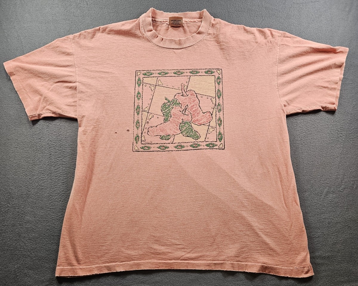 VINTAGE 90s Salmon Pink Apple Thrashed Graphic T-Shirt USA