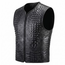 Handmade Leather Vest, Real Skin Style, Biker Vest Alligator Style Vest
