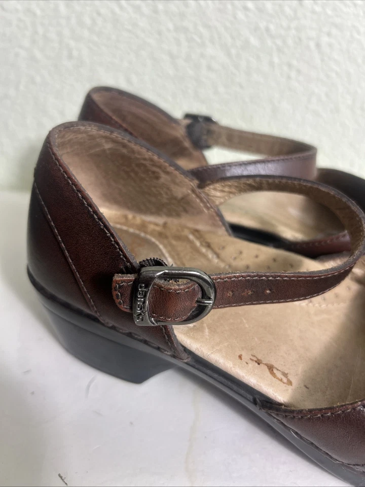 Dansko Sally Mary Jane-Tipo Tacones Bloque Cuero Marrón Correa al Tobillo Talla 38 EE. UU. 8 Foto 3 de 4