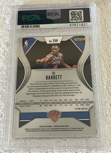 2019-20 Panini Prizm Choice RJ Barrett Blue Yellow Green Rookie RC #250 PSA 9 - Picture 2 of 4