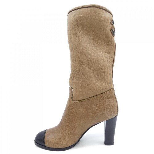 CHANEL Boots Women's Size 35.5 Brown Leather - Picture 2 of 6