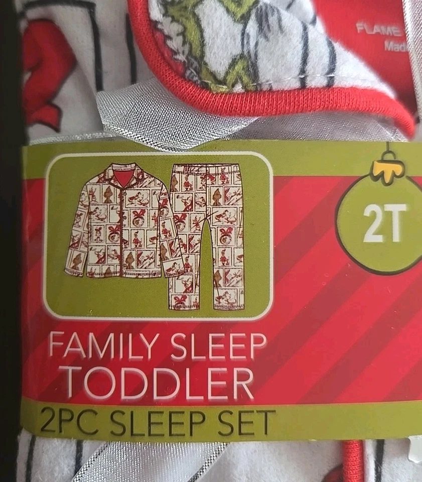 The Grinch 2 Piece Pajama Set Toddlers Size 2T Dr Seuss Family Sleep NEW  - Image 3 of 4
