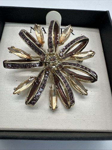 Napier Purple Amber Cluster Flower Treasure Brooch Pin Gold Tone Round New - Picture 2 of 6