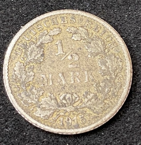 1915 F Deutschland 1/2 Mark 0,9000 Silber ASW 0,0802 Oz Münze kostenloser Versand