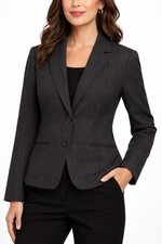 Rafaella Dark Grey Blazer Size 10 with thin blue and grey lines 97 wool