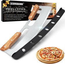 SCHVUBENR 14'' Pizza Cutter Rocker with Wooden Handles - Sharp 14&apos;&apos; 