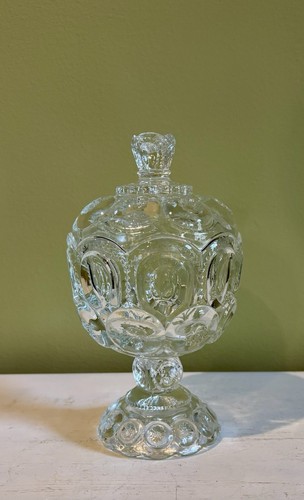 LE Smith 8” Clear Glass Moon and Stars Lidded Compote Candy Dish - Vintage - Picture 4 of 11