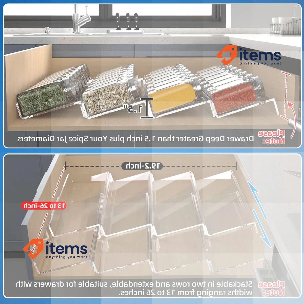 Miukaa Conjunto De 8 Especiero Organizadores - Acrílico Transparente Extensible