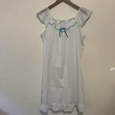 VTG Nightgown Turquoise Polka Dot Embroidered Cottagecore Sleeveless Sz. M Fairy