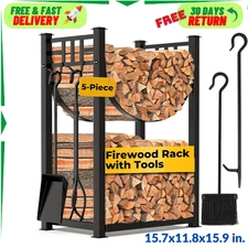 31.6" Firewood Log Rack & Fireplace Tools Set Wood Holder Wrought Iron for Stove