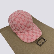 Gucci GG Monogram Canvas Cotton Baseball Cap Head Hat Pink Size M