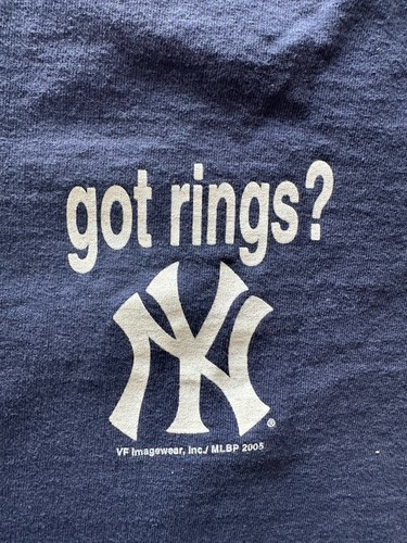 VTG Y2K New York YANKEES Got RIngs? Blue T Shirt Size L Lee Sports Baseball Tee - Picture 6 of 6