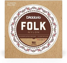 D'Addario EJ32C Folk Normal Tension Nylon Classical Guitar Strings, 28-45