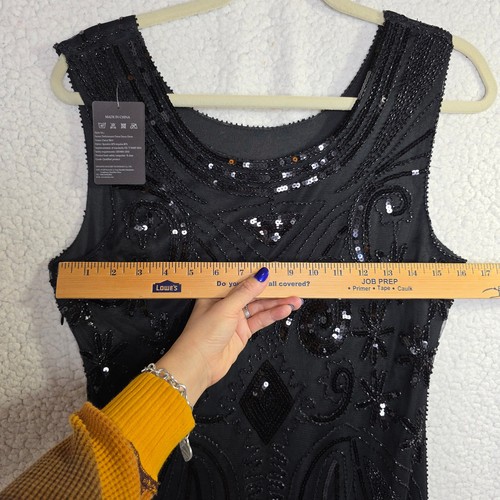 Vijiv M Neu mit Etikett Vintage Inpired 20er Jahre schwarz Perlen Pailletten Glitzer Kleid Gothic  - Bild 12 von 18