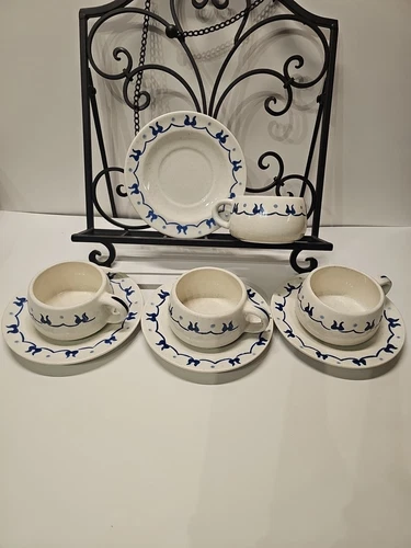 VTG METLOX Poppytrail HOMESTEAD PROVINCIAL Blue Demitasse Cup & Saucer Set of 4