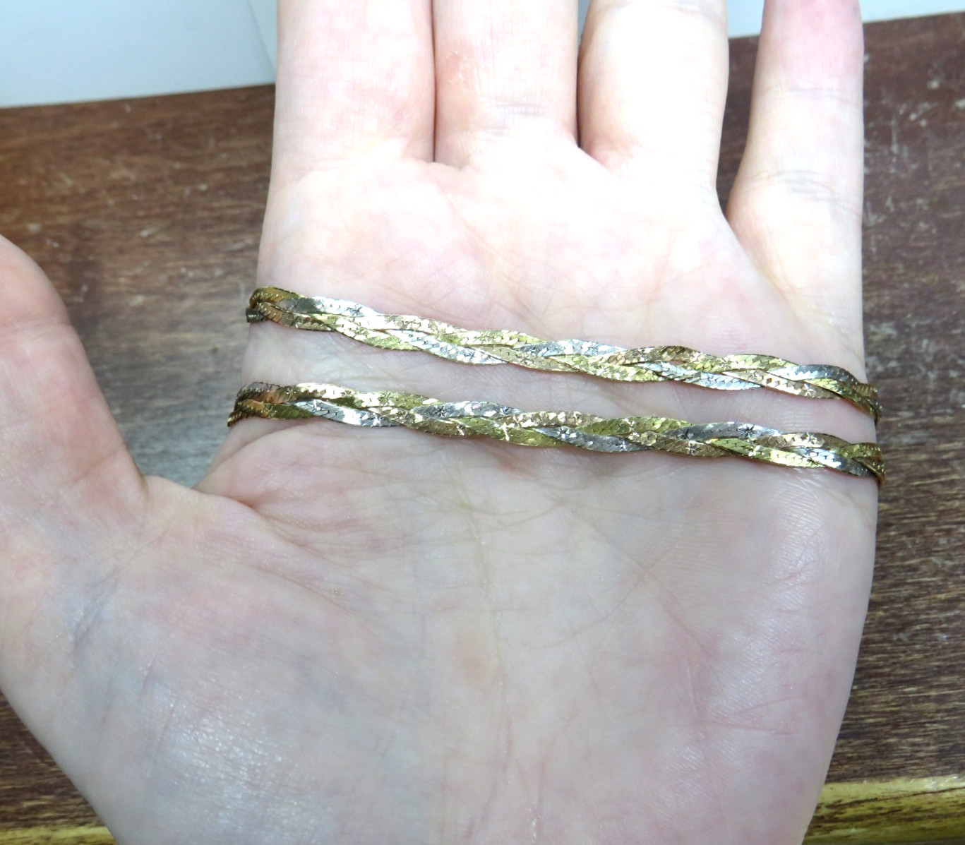 14K GOLD Braided Herringbone CHAIN NECKLACE 16-3/… - image 8