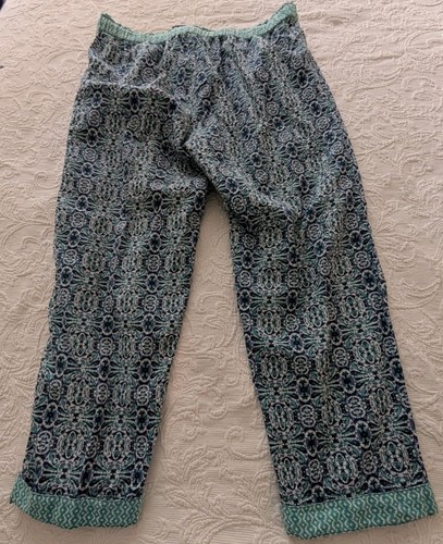 Sundance Cropped Leia Pants Blue Small Women Geometric Relaxed Lounge Bohemian - Picture 2 of 7