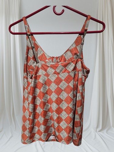 New York & Company Women's Size S Orange Plaid Camisole Adjustable Straps Shelf - Imagen 2 de 4