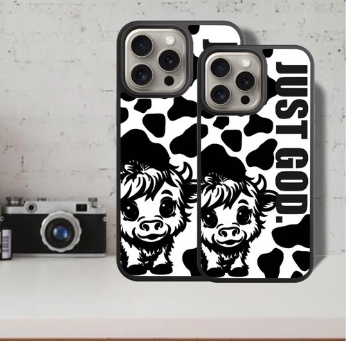 Niedliche Handyhülle Kuh-Motiv Highlandkuh nur Gott robust stoßfest Schutz - Bild 5 von 10
