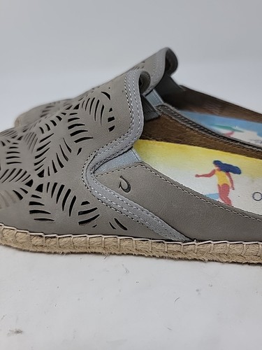 OluKai Kaula Olu Ili Shoes Size 9 Leather Espadrille Mule Tapa Tapa Perforated - Picture 13 of 20
