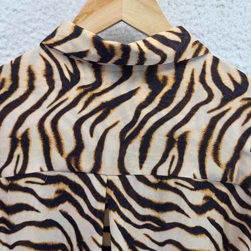 Rose and Olive Tiger Striped Print Top Womens XTan Chiffon Colorful Artsy Nature - Picture 15 of 17