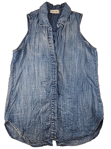 Bella Dahl Women Sleeveless Blue Chambray Button Front Sz S Collared 100% Tencel - Picture 3 of 8
