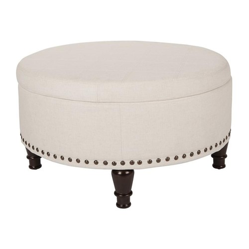 OSP Home Furnishings Augusta Round Storage Ottoman in Linen Cream Fabric - Bild 1 von 4