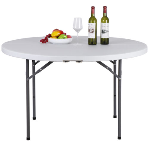4 Ft Round White Plastic folding Table for Camping Picnic Party Indoor Outdoor - Picture 17 of 24