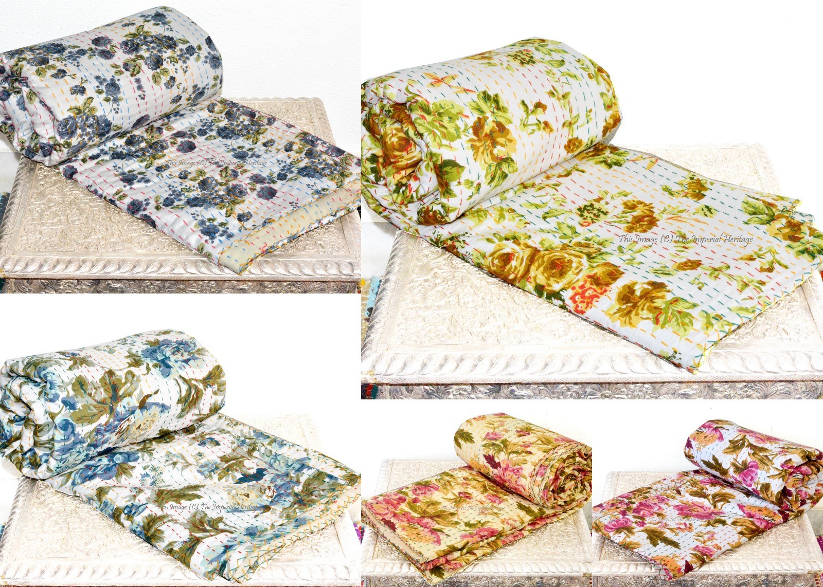 Indian Handmade Cotton Kantha Blanket Quilt Throw Queen Vintage Cotton-Bed Cover Indian Handmade Cotton Kantha Blanket Quilt Throw Queen Vintage Cotton-Bed Cover