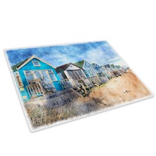 Green Brown Beach House Glass Chopping Board Kitchen Worktop Saver Protector
