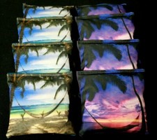 SUNRISE SUNSET TROPICAL PALM TREES PARADISE Set of 8 Regulation Cornhole Bags