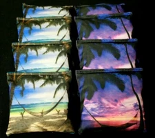SUNRISE SUNSET TROPICAL PALM TREES PARADISE Set of 8 Regulation Cornhole Bags