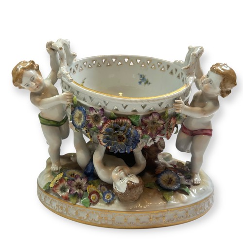 Antique German Von Schierholz Porcelain Cherubs Centerpiece Bowl 7" x 9.75" - Picture 3 of 11