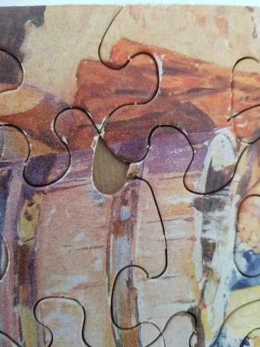 Ancien PUZZLE EN BOIS Petite fille lavant son linge - années 30 / 40 - Bild 2 von 6