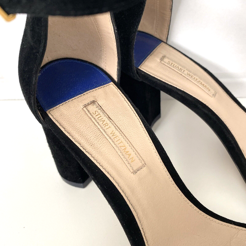 Stuart Weitzman Nearlynude Ankle Strap Sandal Black Open Toe 3.25" Block Heel 40 - Picture 3 of 8