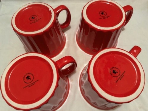 NEW -Royal Norfolk RED/ WHITE CERAMIC JUMBO (20 OZ) SOUP / COFFEE MUG SET OF 4 - Picture 7 of 10