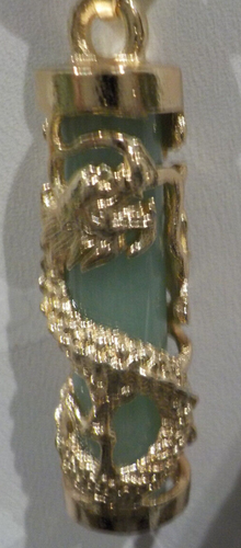 New Without Tags Glass Crystal With Gold Dragon Green Pendant 18" Gift Boxed - Picture 1 of 2