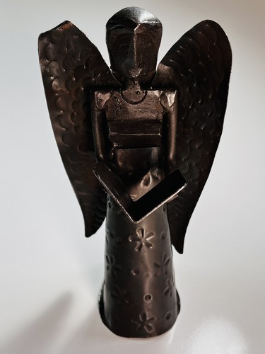 Unique Primitive Hand Forged Angel with Book Holiday Décor Tree Topper 9 Inches - Picture 4 of 8