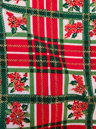 Weihnachten rot grün kariert Blumen Baumwolle Urlaub Druck Vintage Material -72" x 42 - Bild 3 von 7