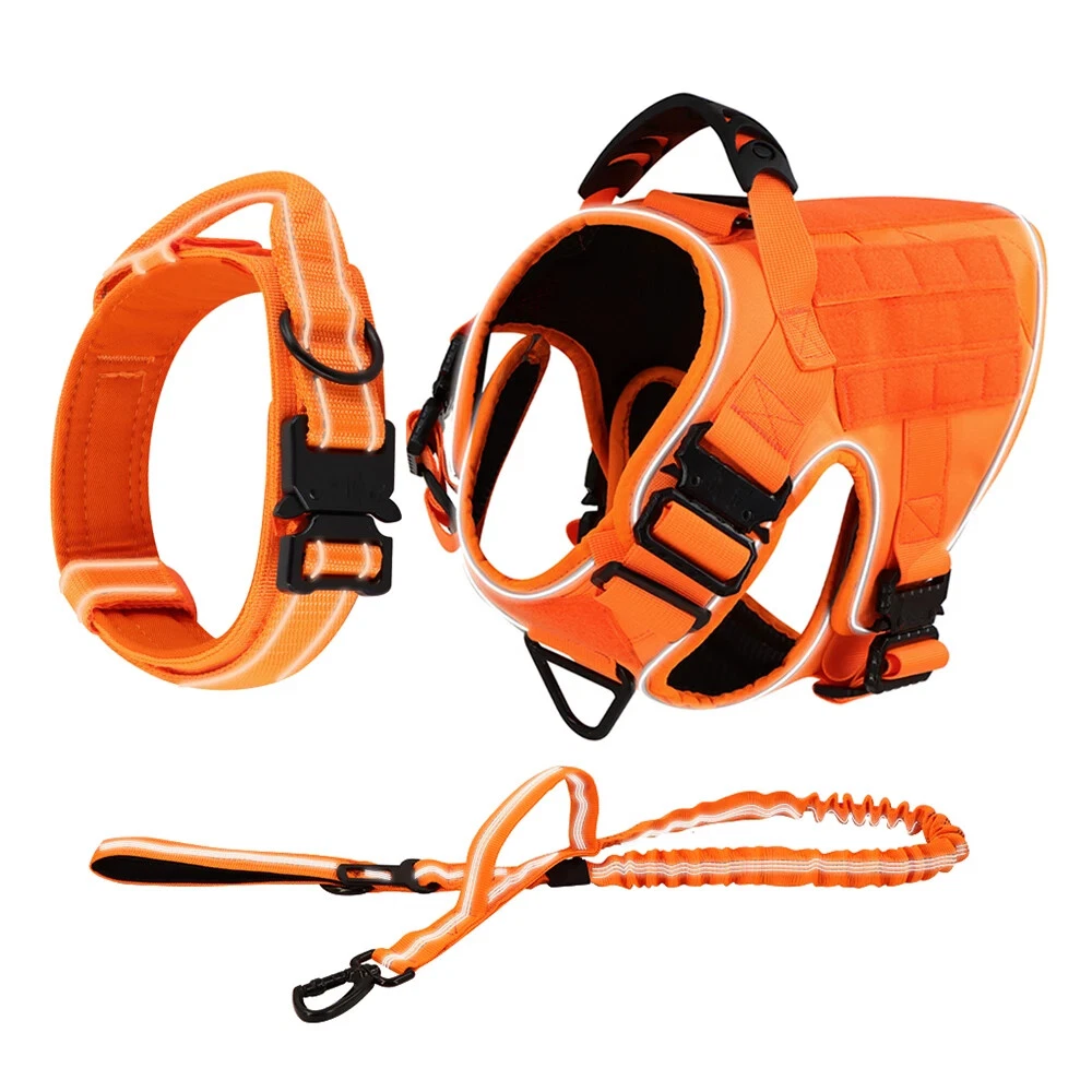 Dog Harness with 4 Metal Buckle Military Tactical Pet Training Vest Harnesses