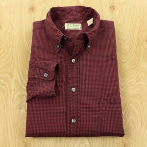 vtg-usa-made-LL-BEAN-shirt-size-LARGE-TALL-LT-micro-check-paid-gingham-red