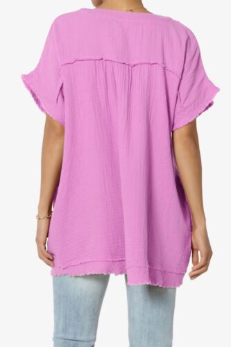 Camicia blusa babydoll TheMogan casual manica corta scollo a V cotone garza - Foto 28 di 140
