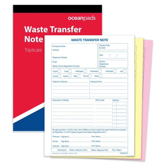 Ocean Pads Waste Transfer Note A5 50 Sets Book 3-Part Carbonless Paper (70055) Ocean Pads Waste Transfer Note A5 50 Sets Book 3-Part Carbonless Paper (70055)