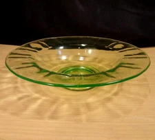 Green Depression Glass Serving Bowl 9.75" - Deep Dish with Broad Edge Flange 