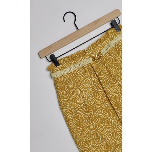 Anthropologie ELEVENSES Gold Painted Morning Skirt Belted Swirly Print Size 0 - Picture 2 of 8