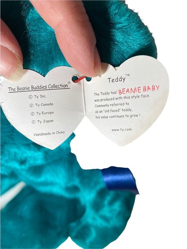 3 XL TY Beanie Buddies Teal Purple Red Employee #1 Teddy Beanie Baby 14" MNWT - Picture 5 of 12