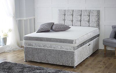 Grey, Double 4ft6 King /& Super King Fur Home Crushed Velvet Headboard Bed Divan Upholstered in Single Double Small Double