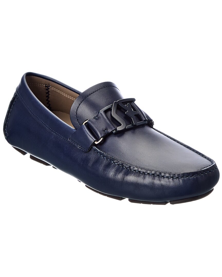 Мужские кожаные мокасины Ferragamo Peter синего цвета 9.5 D