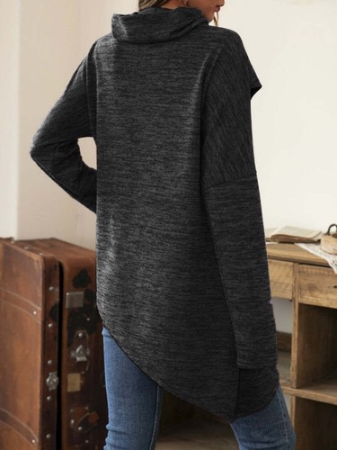 Asymmetrical Hem Cowl Neck Long Sleeve T-Shirt - Picture 6 of 20