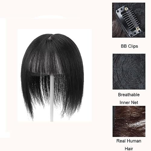 Clip in Bangs Mini Fringe Hairpiece Straight Clip 100% Human Hair Wispy Bangs - Picture 5 of 13